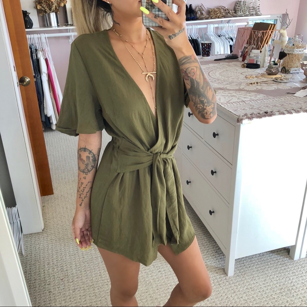 Olive Tie Front Romper